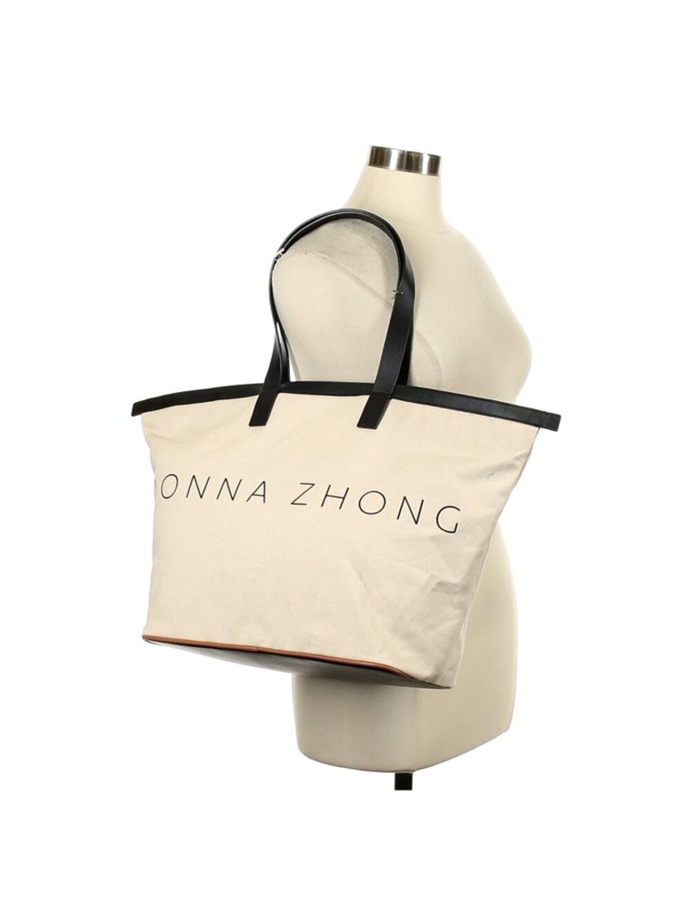 Donna Zhong Natural Canvas Tote Bag Black Trim Large Shoulder Bag